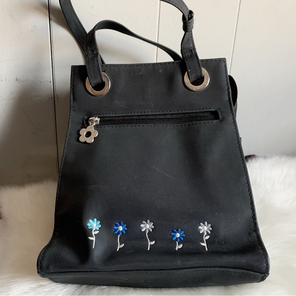 Vintage 90s Floral Embroidered Little Black Mini Backpack
